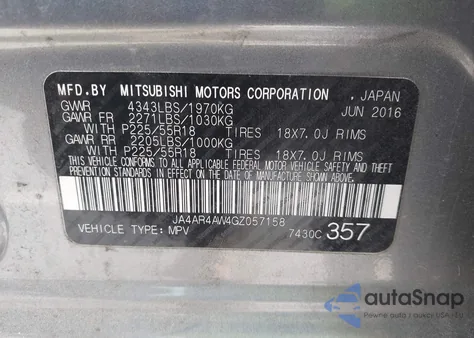 2016 Mitsubishi Outlander Sport 2.4 Gt from USA, damaged, VIN JA4AR4AW4GZ057158